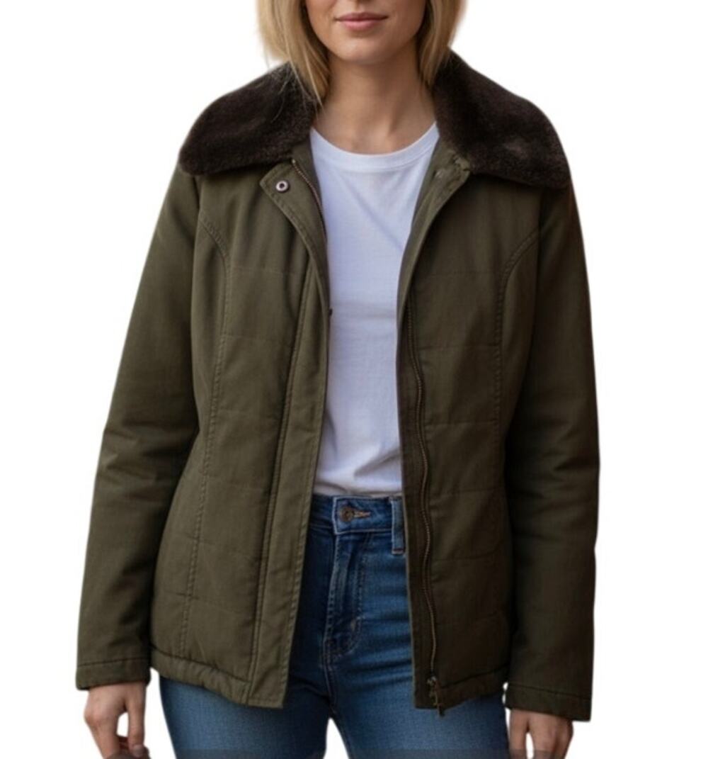 Neyelle Women's Small Green Black Collar Long Sleeve Pocket Thick Coat